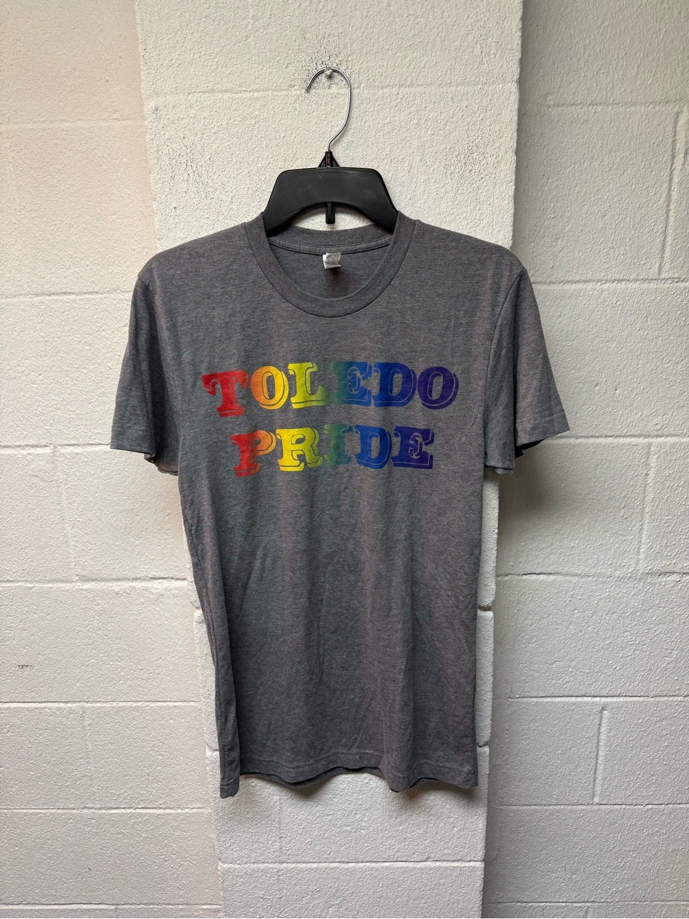 American Apparel Grey Crewneck Tee with Rainbow Print - Picture 1 of 5